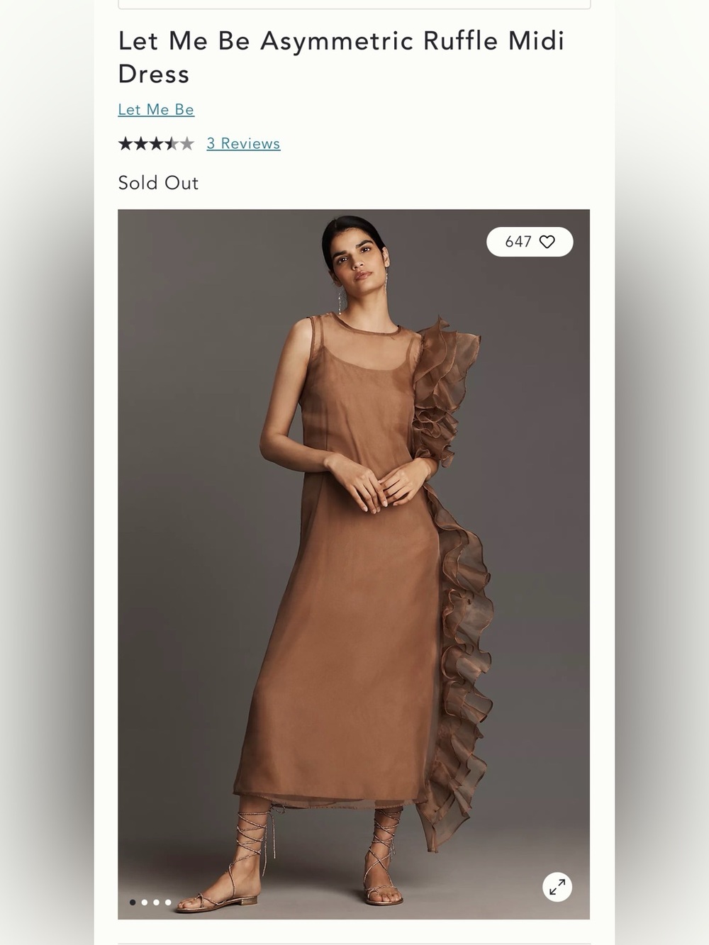 Let Me Be Asymmetric Ruffle Midi Dress in Brown